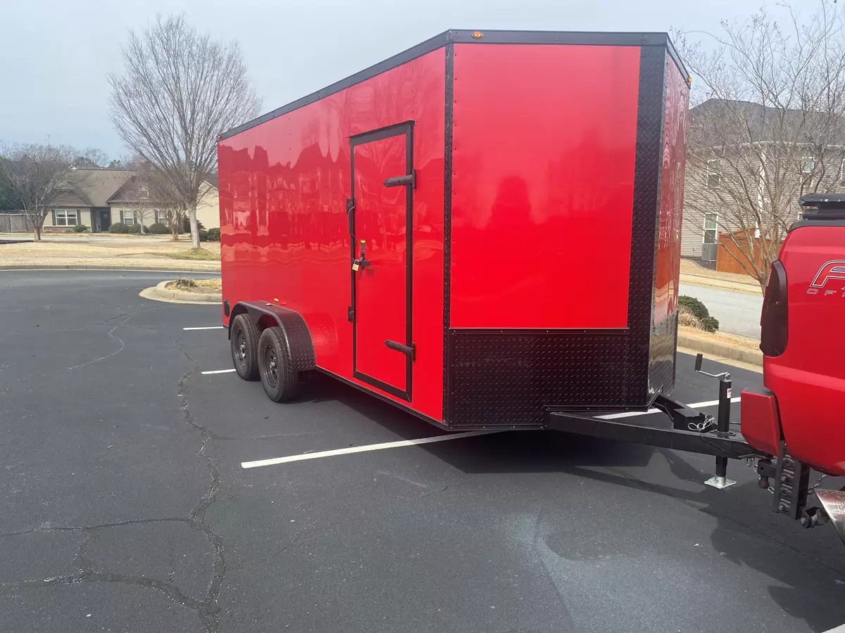 2025 7'x16' Red Enclosed Trailer.  Blackout edition 