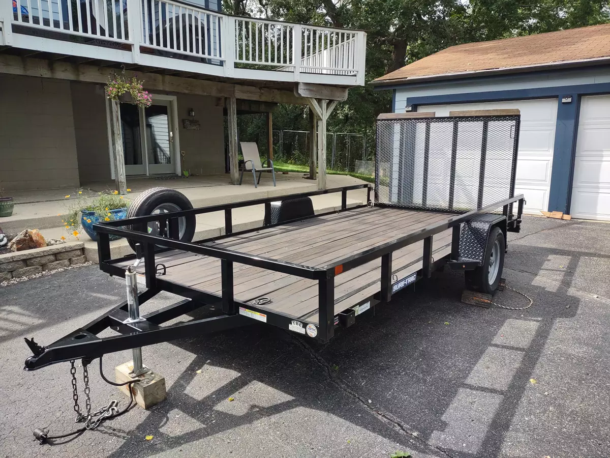 14' Single Axle Tube Top Utility Trailer - Includes Tie-Downs/Ratchet Strap